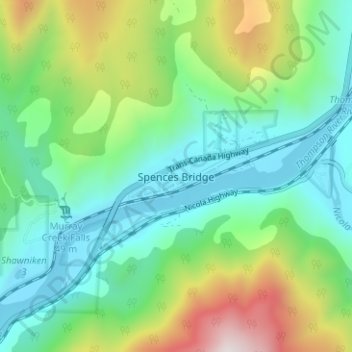 Spences Bridge topographic map, elevation, terrain