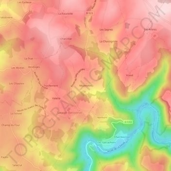 Mazerolles topographic map, elevation, terrain