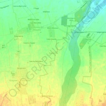 Sordello topographic map, elevation, terrain