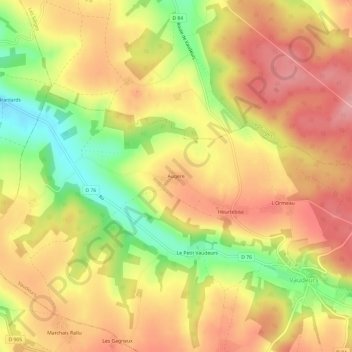 Augère topographic map, elevation, terrain