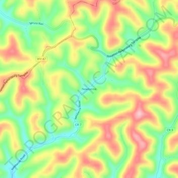 Newberne topographic map, elevation, terrain