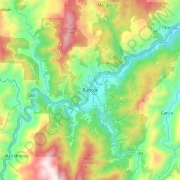 Bontoc topographic map, elevation, terrain