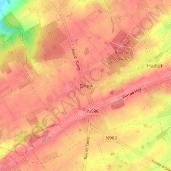 Ohey topographic map, elevation, terrain
