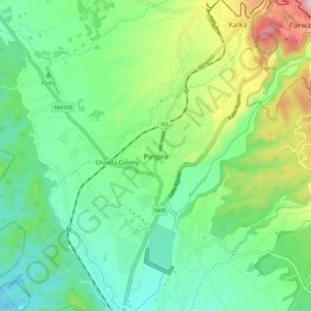 Pinjore topographic map, elevation, terrain