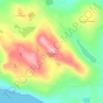Croaghegly topographic map, elevation, terrain