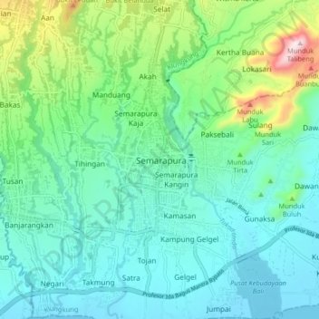 Semarapura topographic map, elevation, terrain