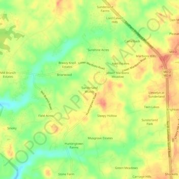 Sunderland Woods topographic map, elevation, terrain