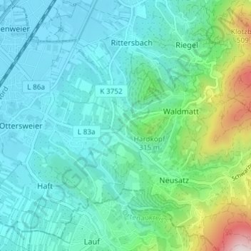 Hard topographic map, elevation, terrain