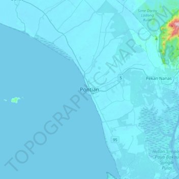 Pontian topographic map, elevation, terrain