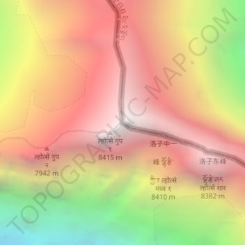 Lhotse topographic map, elevation, terrain