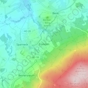 Einöden topographic map, elevation, terrain