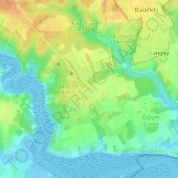 Exbury topographic map, elevation, terrain