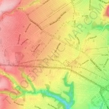 Zona 3 Mixco topographic map, elevation, terrain