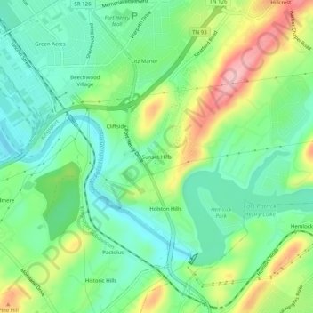Sunset Hills topographic map, elevation, terrain