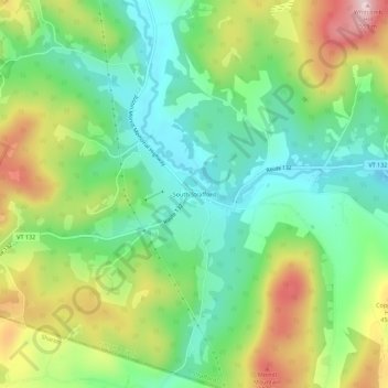 South Strafford topographic map, elevation, terrain