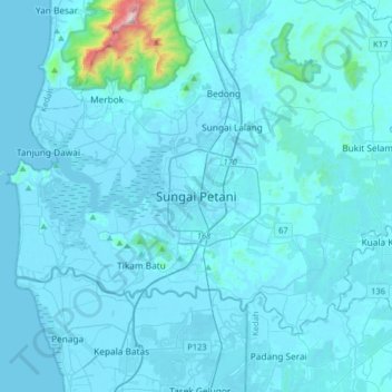 Sungai Petani topographic map, elevation, terrain