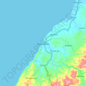 Aloguinsan topographic map, elevation, terrain