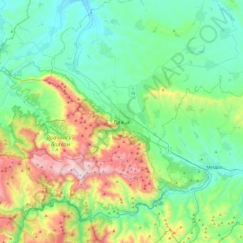 Vratsa topographic map, elevation, terrain
