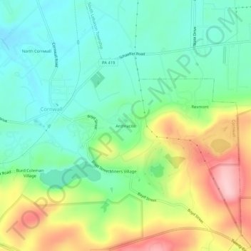 Anthracite topographic map, elevation, terrain