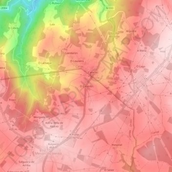 O Canedo topographic map, elevation, terrain