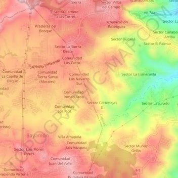 Comunidad Tres Palmas topographic map, elevation, terrain