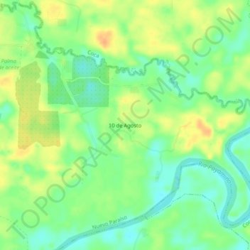 10 de Agosto topographic map, elevation, terrain