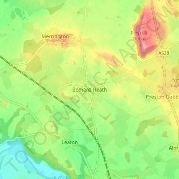 Bomere Heath topographic map, elevation, terrain