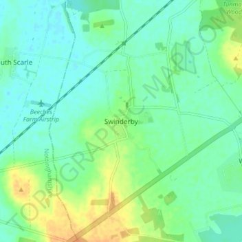 Swinderby topographic map, elevation, terrain
