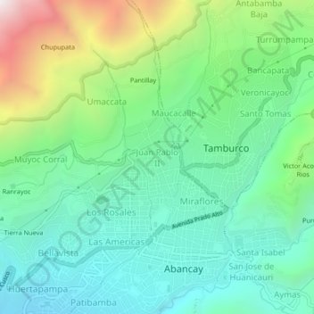 Juan Pablo II topographic map, elevation, terrain
