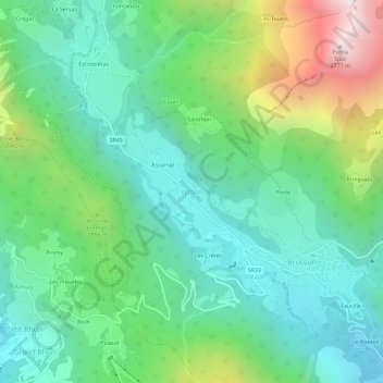 Vollon topographic map, elevation, terrain