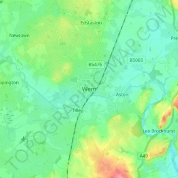 Wem topographic map, elevation, terrain