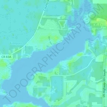 LaGrange Bayou topographic map, elevation, terrain