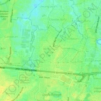 Bencongan Indah topographic map, elevation, terrain