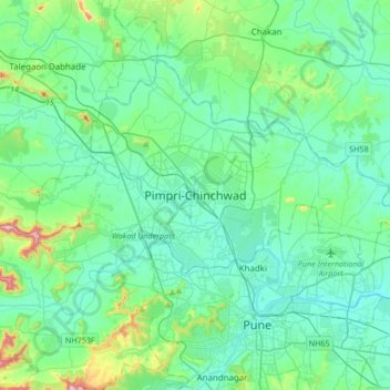 Pimpri-Chinchwad topographic map, elevation, terrain
