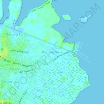 Bontang Kuala topographic map, elevation, terrain