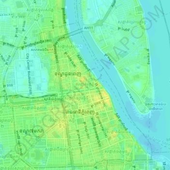 Sangkat Wat Phnom topographic map, elevation, terrain