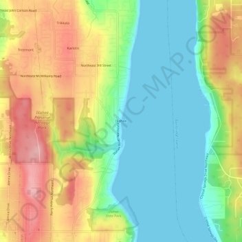 Illahee topographic map, elevation, terrain