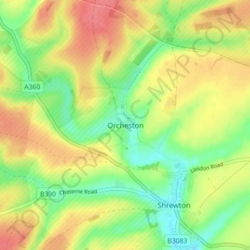 Orcheston topographic map, elevation, terrain