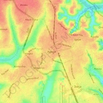Agege topographic map, elevation, terrain