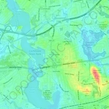 North Natick topographic map, elevation, terrain