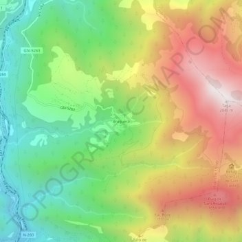 Bruguera topographic map, elevation, terrain