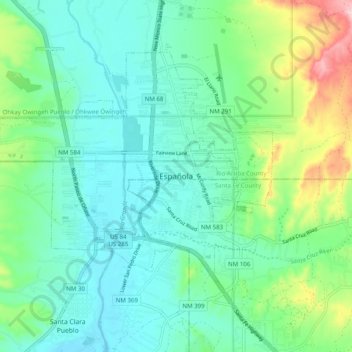 Española topographic map, elevation, terrain