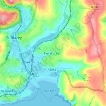 Tywardreath topographic map, elevation, terrain