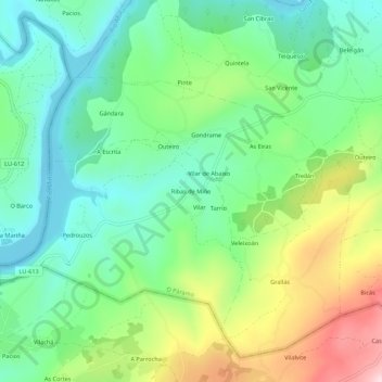 Ribas de Miño topographic map, elevation, terrain