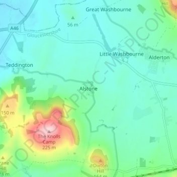 Alstone topographic map, elevation, terrain