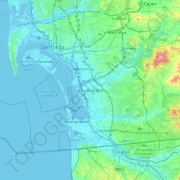 Chula Vista topographic map, elevation, terrain