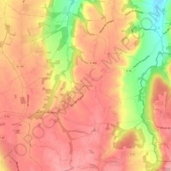 Lombia topographic map, elevation, terrain