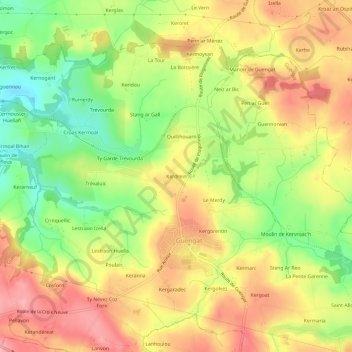 Kerdrein topographic map, elevation, terrain