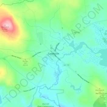 Center Sandwich topographic map, elevation, terrain