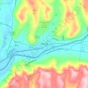Oneonta topographic map, elevation, terrain
